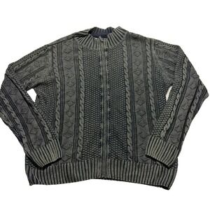 Carbon 2 Cobalt Stavanger Full Zip Sweater Mens XXL Cable Knit Gray Linen Blend